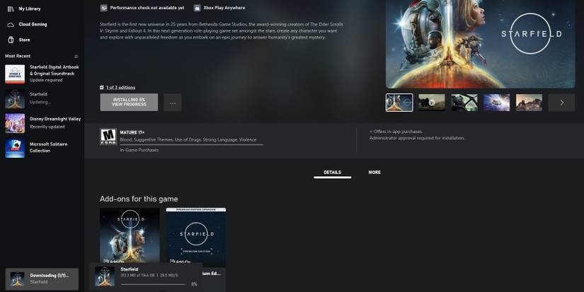 preloading Starfield on Xbox app