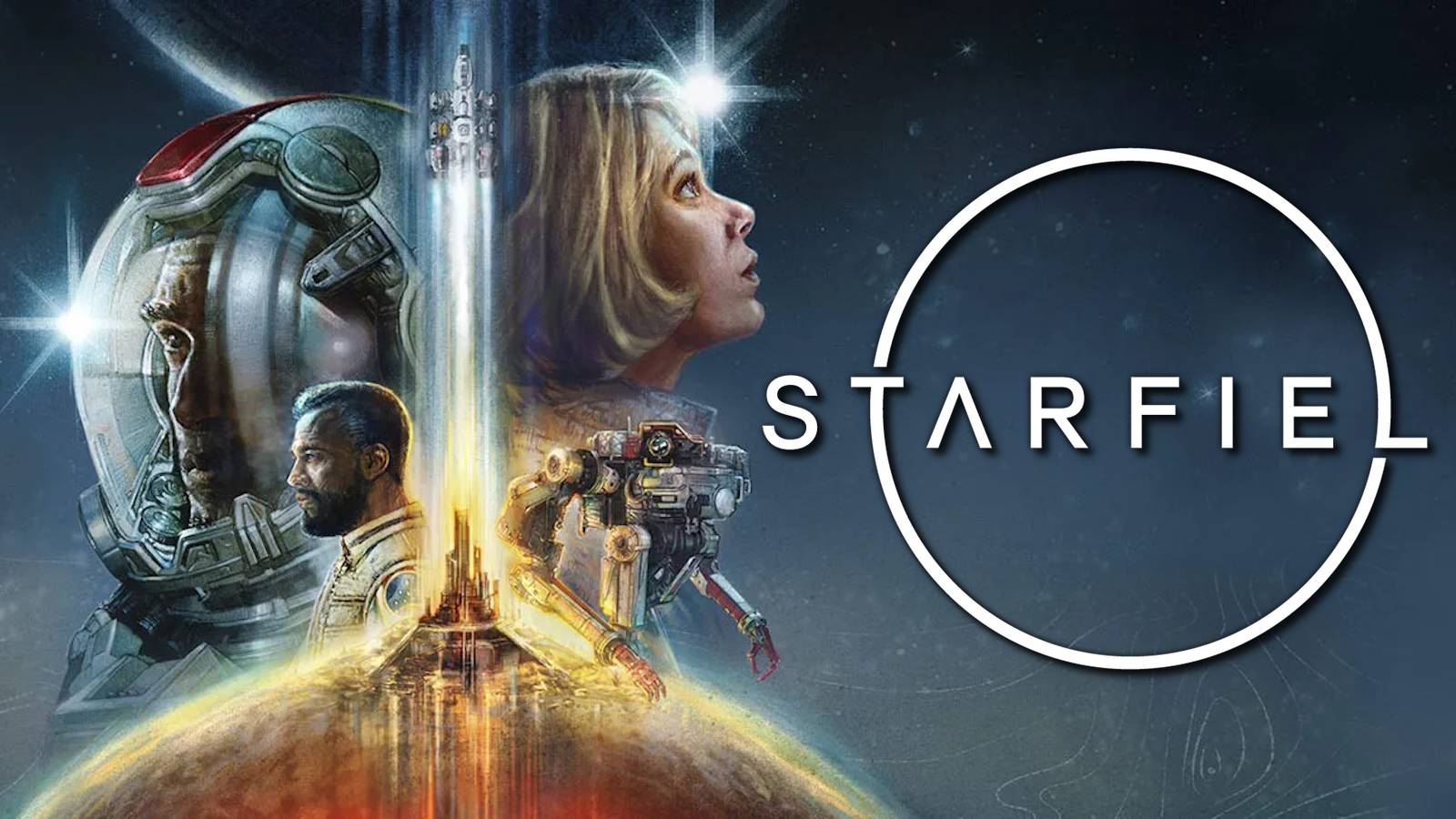 Promo art for Starfield overlaid with the game logo