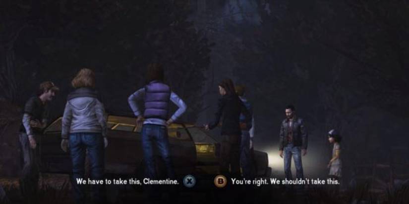 characters choosing whether to steal from car 