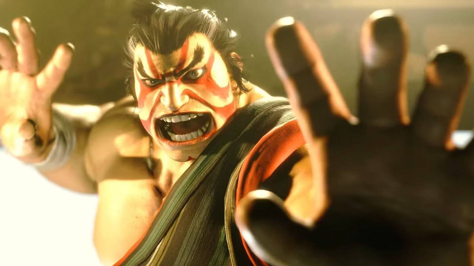 A screenshot of E Honda getting ready for a match amid golden light in Street Fighter 6.