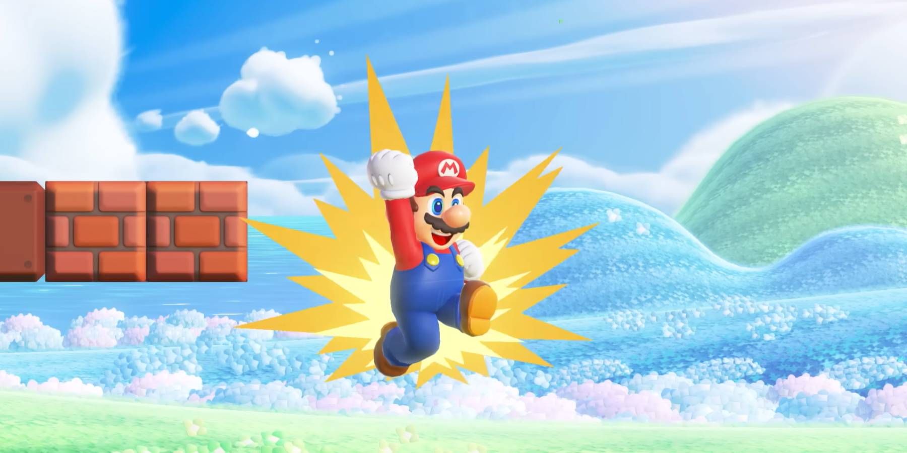 Mario creciendo a partir de un hongo en Super Mario Bros. Wonder