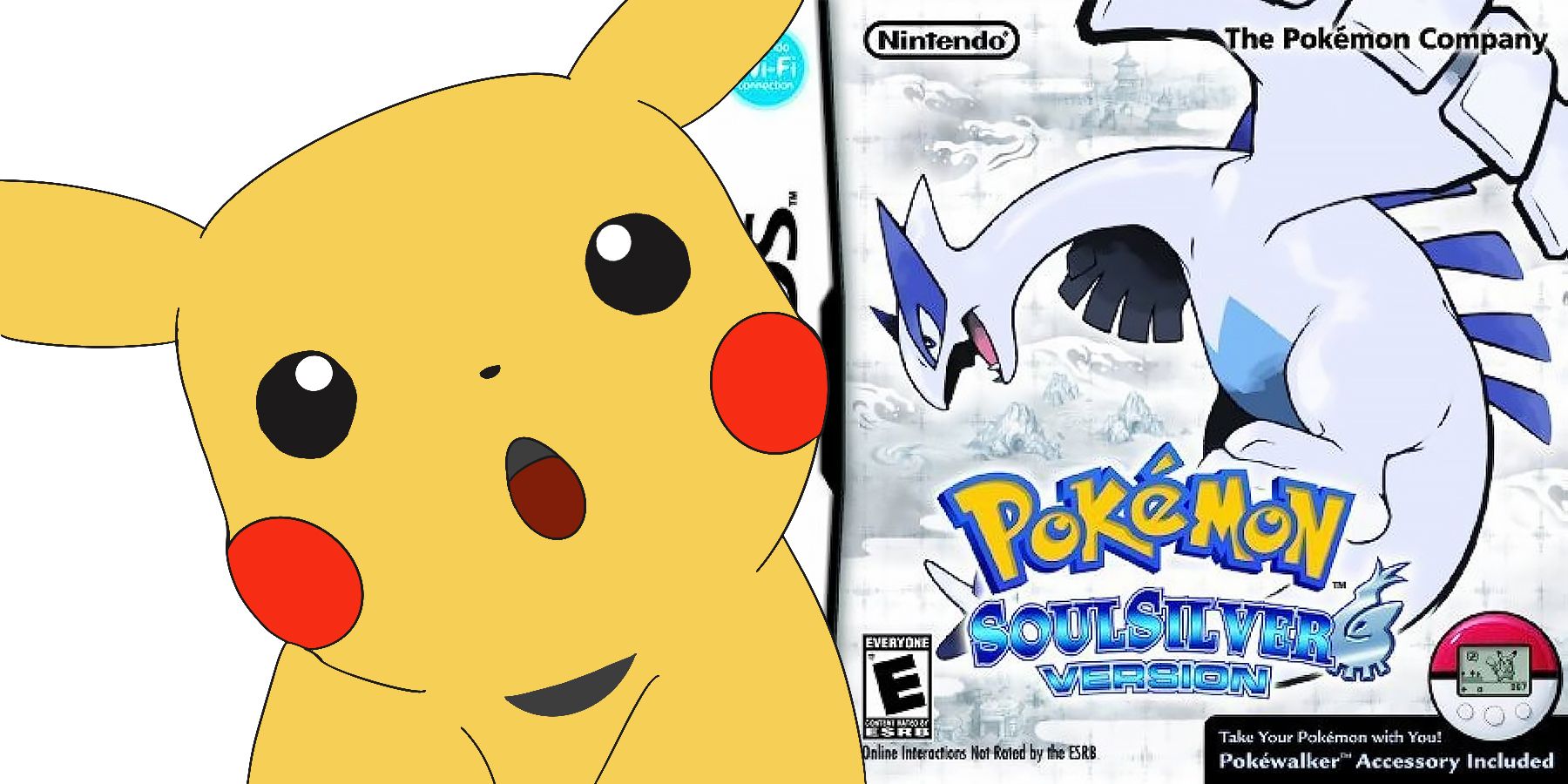 Surprised Amazed Pikachu doodle in front of Pokemon SoulSilver version cover