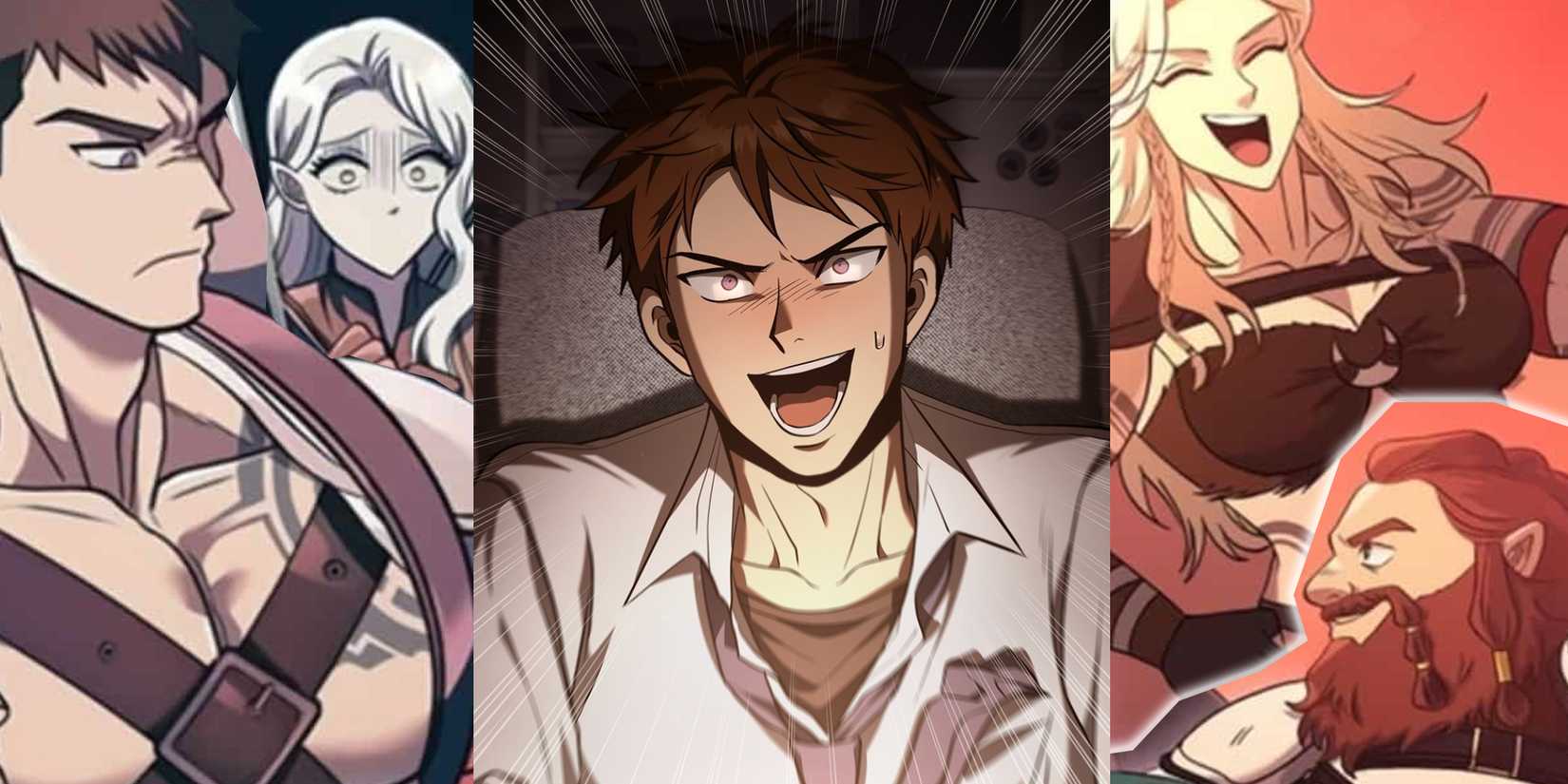 Surviving the Game as a Barbarian Hansu Lee pre-transformation and after with elf dwarf and female barbarian