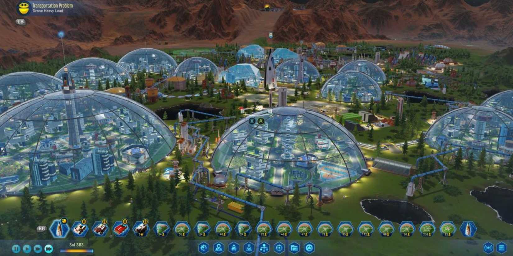 A large domed city in Surviving Mars