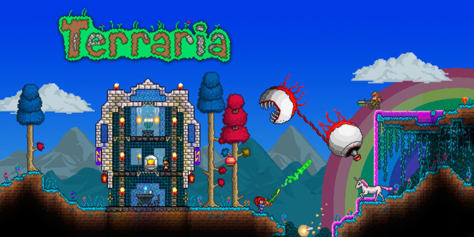 An image showcasing characters from Terraria