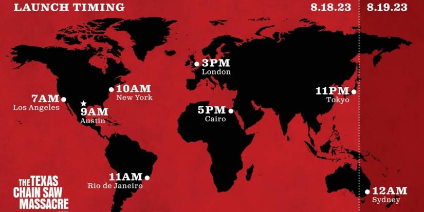 A world map showing the release times for The Texas Chainsaw Massacre
