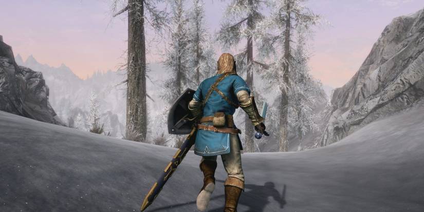 Nord warrior in snow with sword and shield
