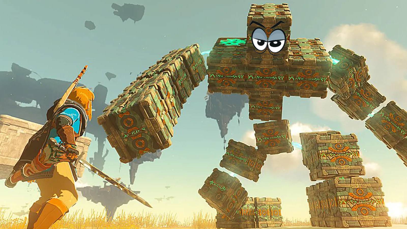 The Legend of Zelda Tears of the Kingdom TOTK Flux Construct looking at Link promo edit