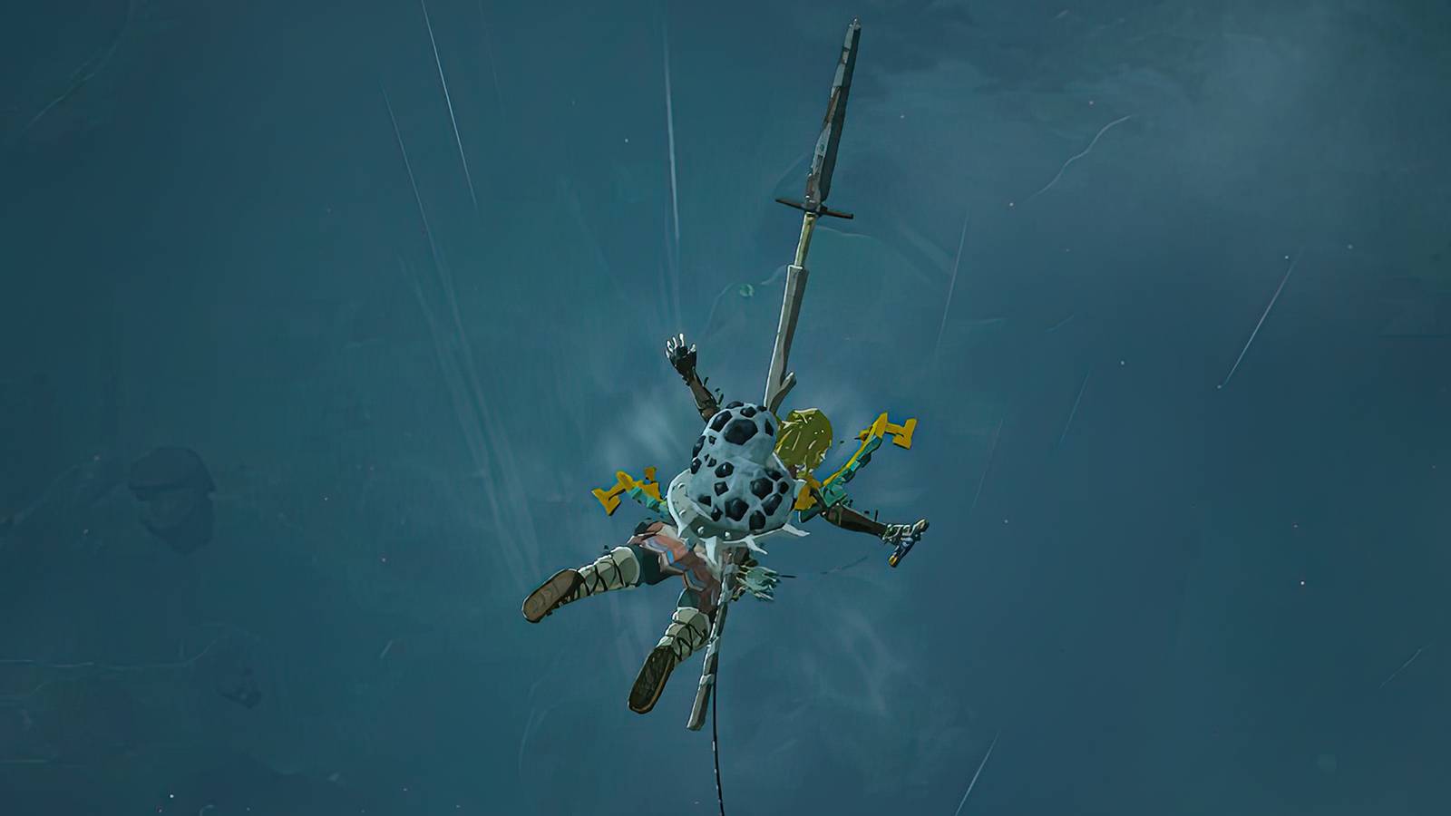 The Legend of Zelda Tears of the Kingdom TOTK Link falling down after Skyview Tower launch at night