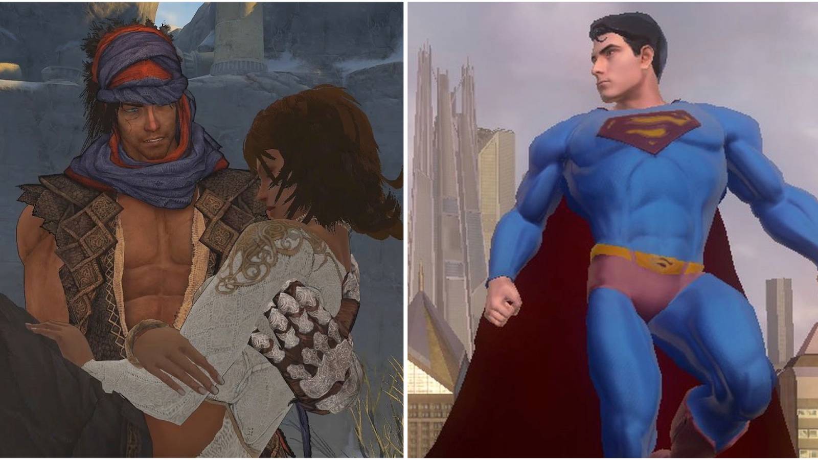 The Prince and Elika in Prince Of Persia (2008) and Superman in Superman Returns