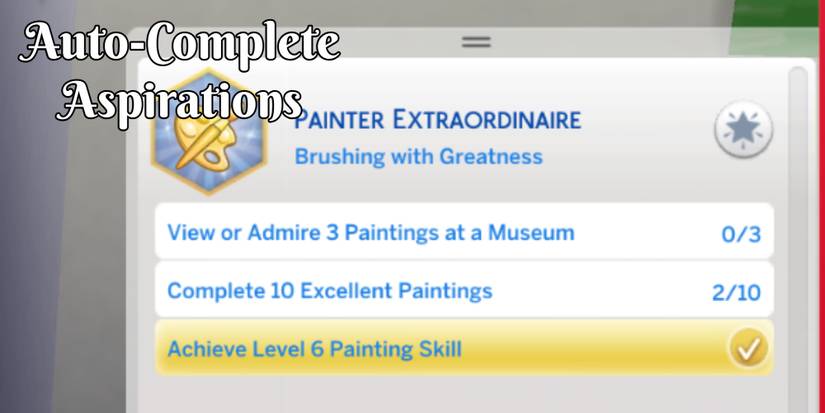 A close-up on a Sim's aspiration tasks and the opportunity to auto-complete them with UI Cheats Extensions