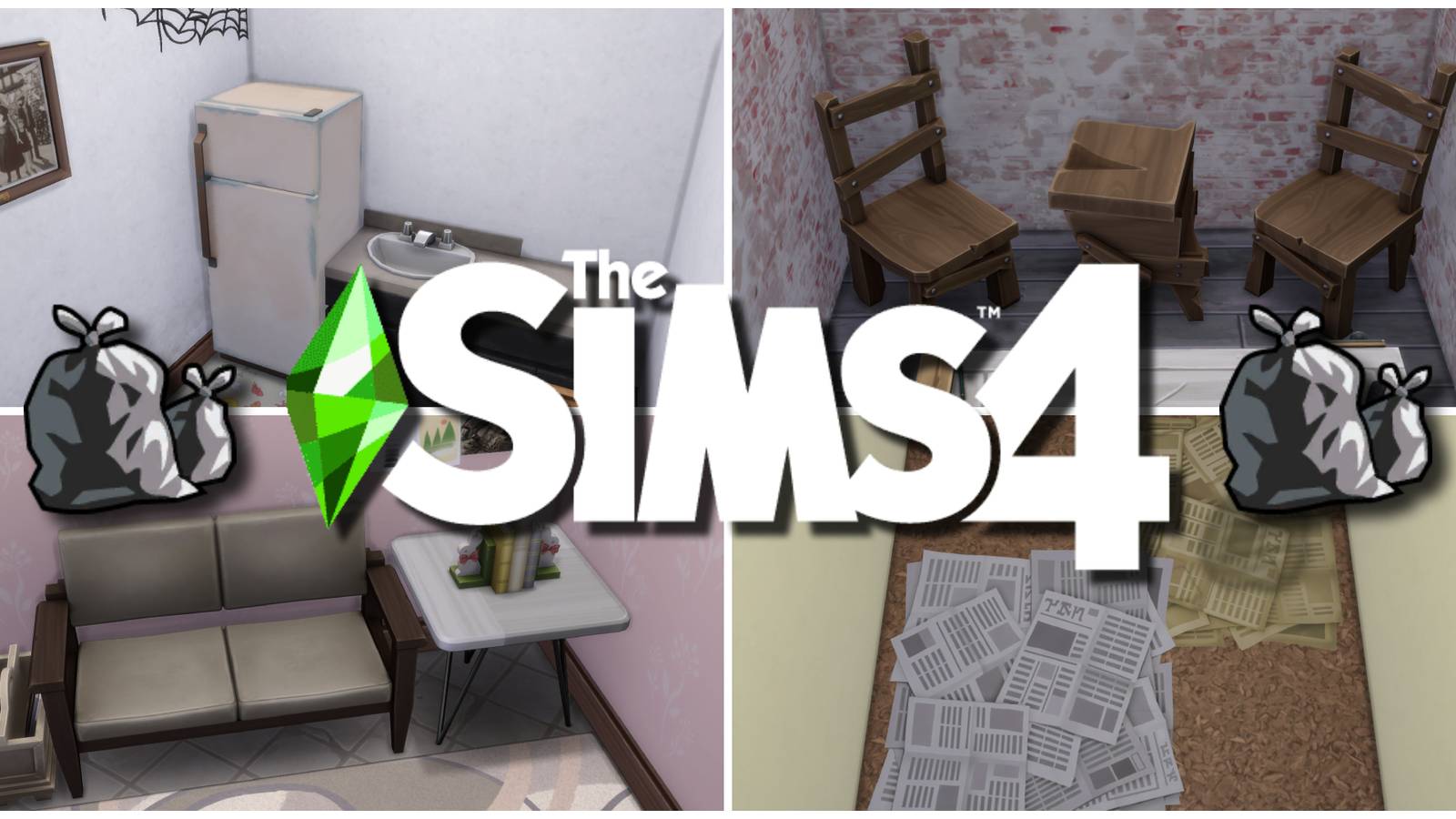 A collage featuring some of the cheapest items in The Sims 4