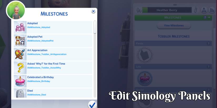 A close-up on how to add or remove milestones and other simology panel cheats with UI Cheats Extensions