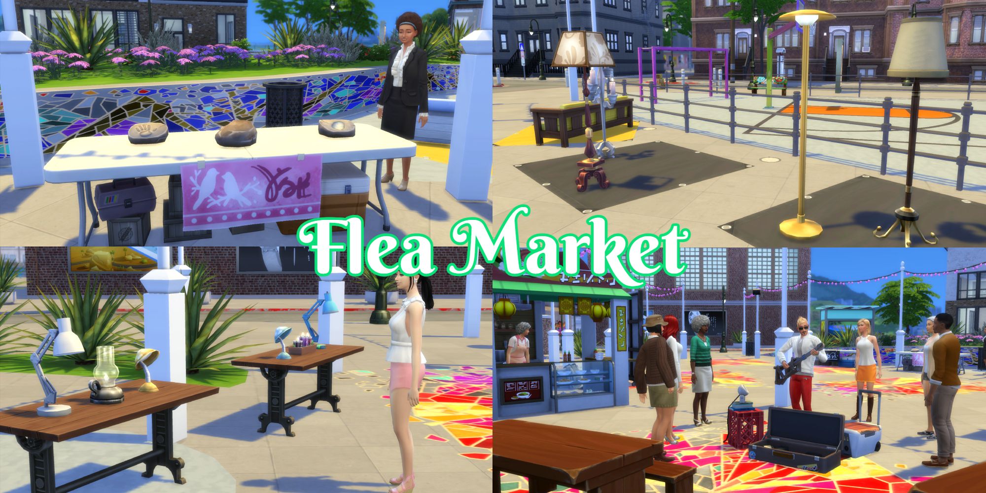 A Sim shops for a discounted price at the Flea Market in The Sims 4