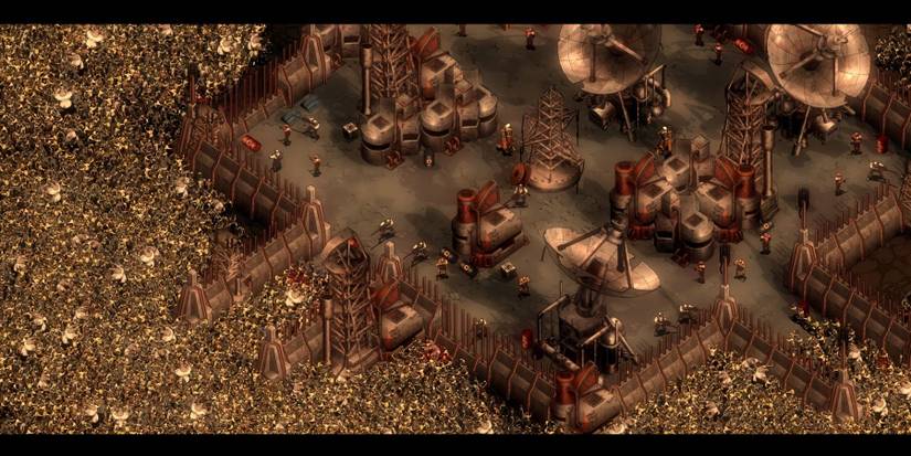 A player's small city surrounded by hordes of zombies in They Are Billions