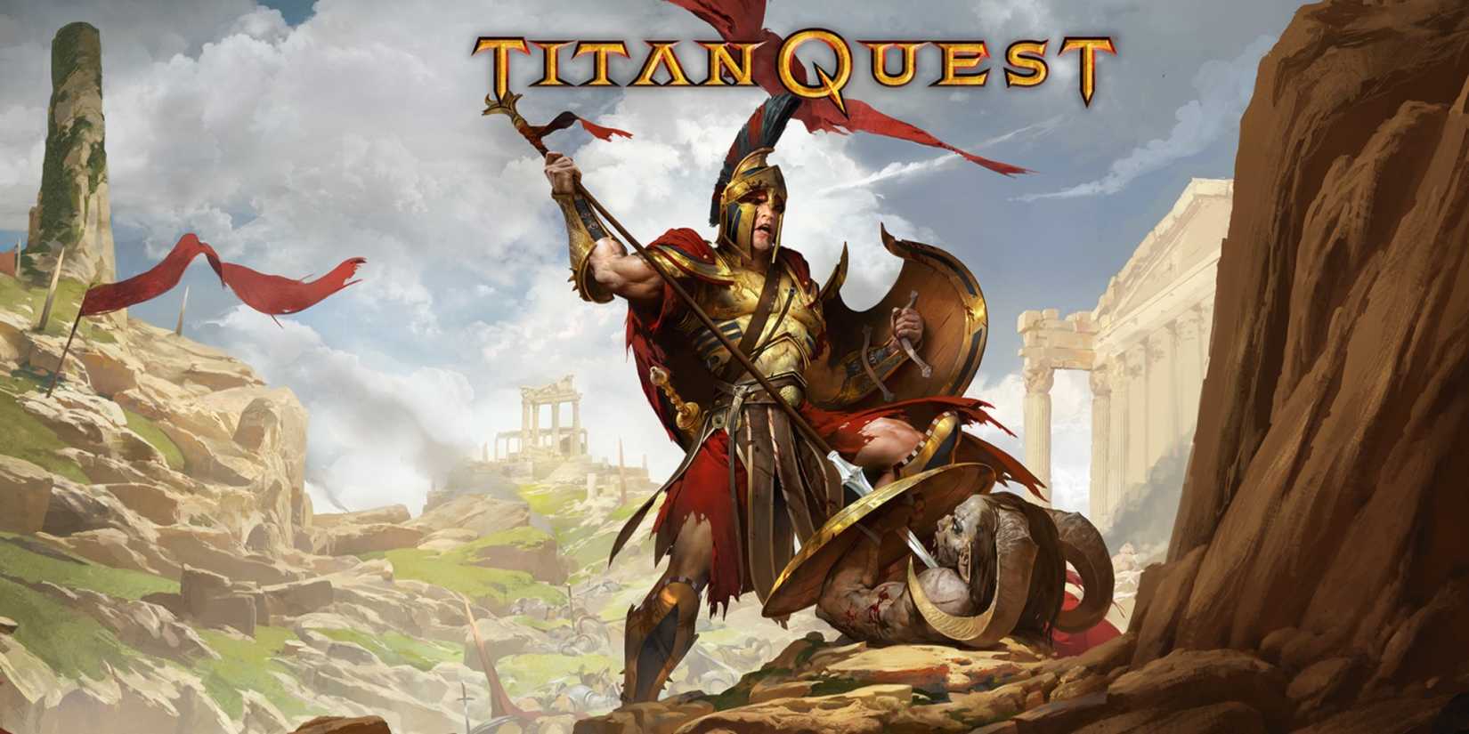 Titan quest title card and soldier fight