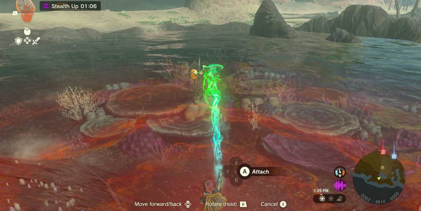 Fusing a rocket to solve a Korok cork pull puzzle in Tears of the Kingdom.