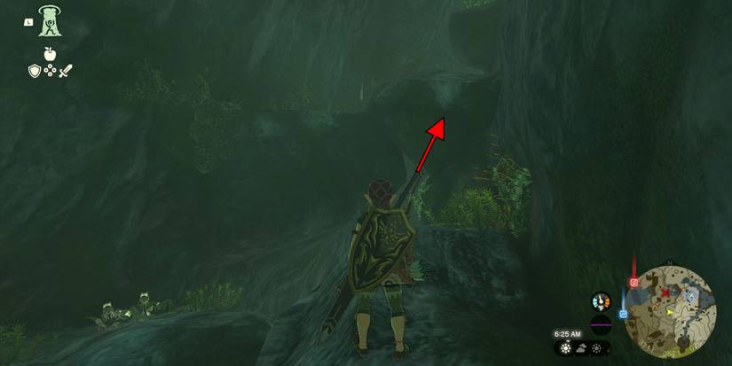 Climbing ledges in Zorana Mountain Cave in Tears of the Kingdom.