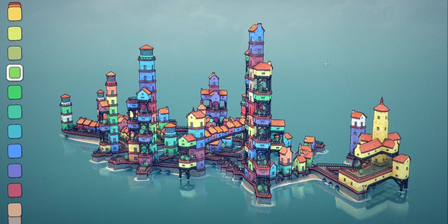 a multi-stacked town filled with vibrant buildings