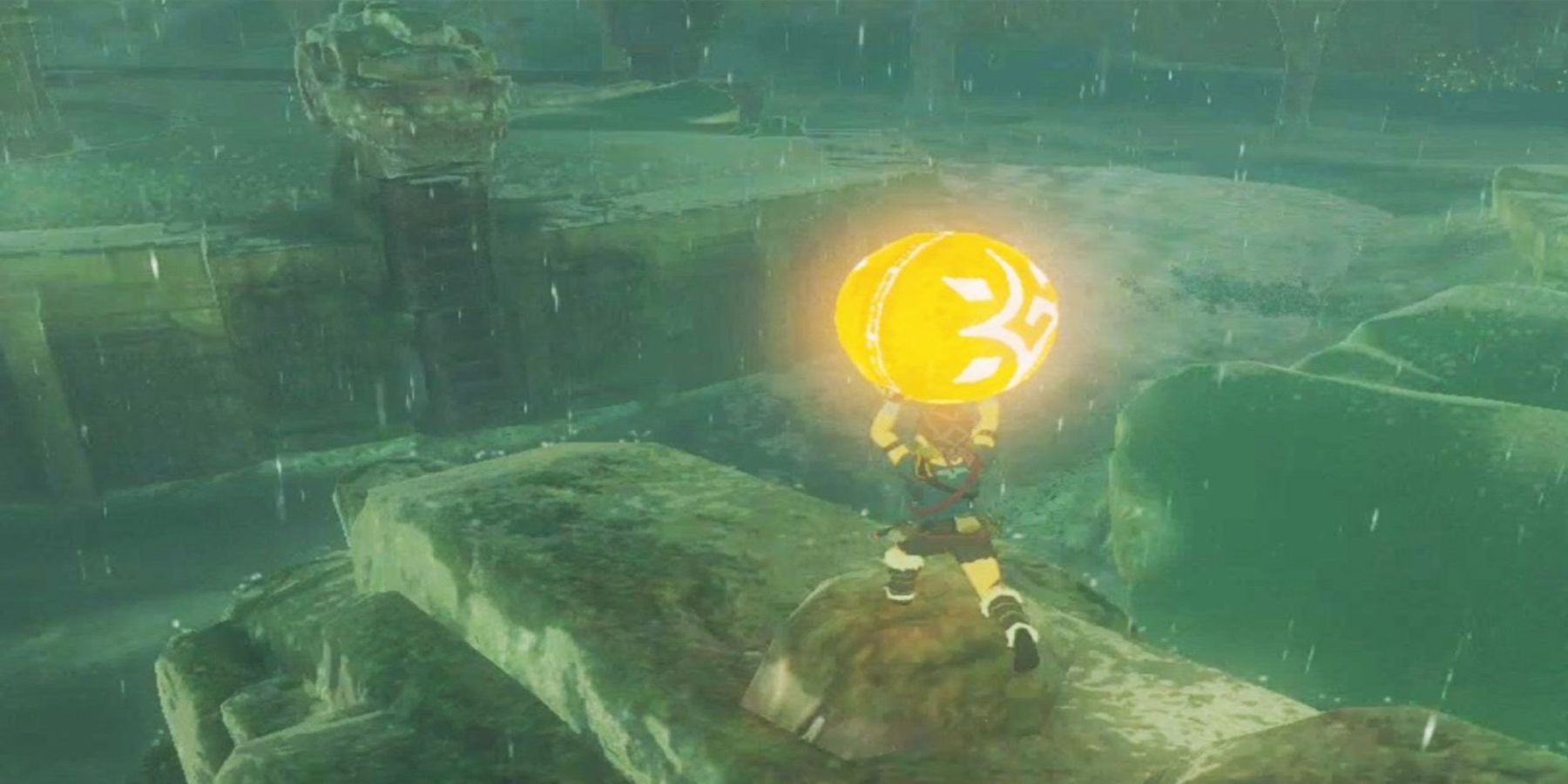 Link carrying one of the spheres during the Trial of Thunder shrine trial