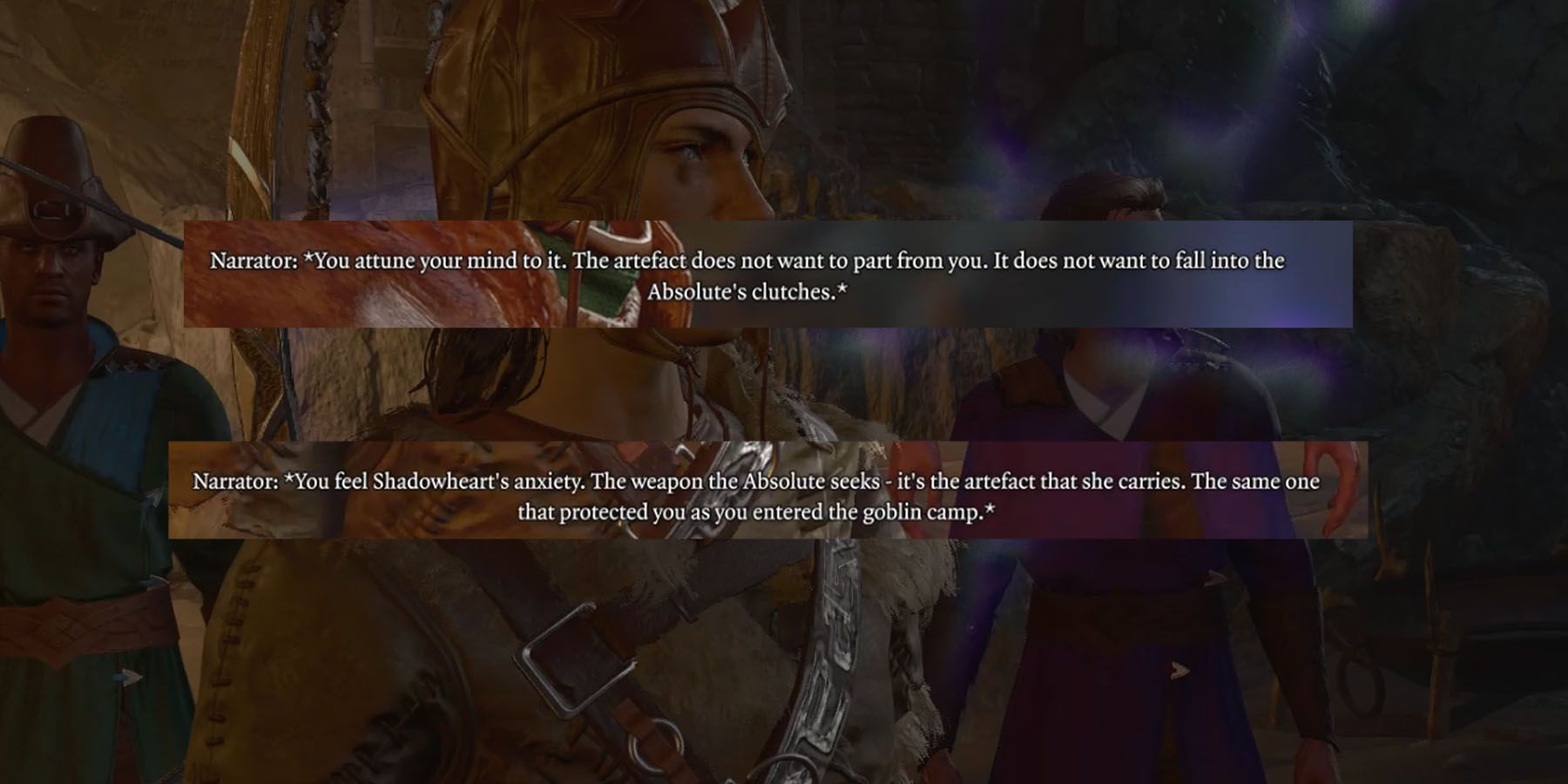 Two dialogues may appear depending on who accompanies the player