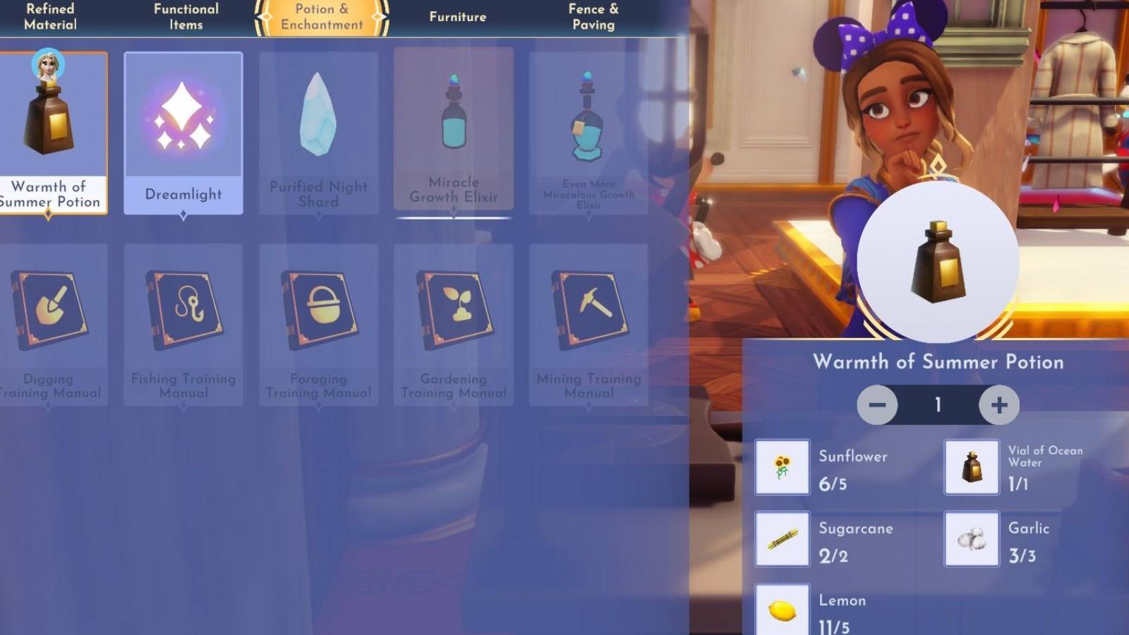 how to make warmth of summer potion dreamlight valley