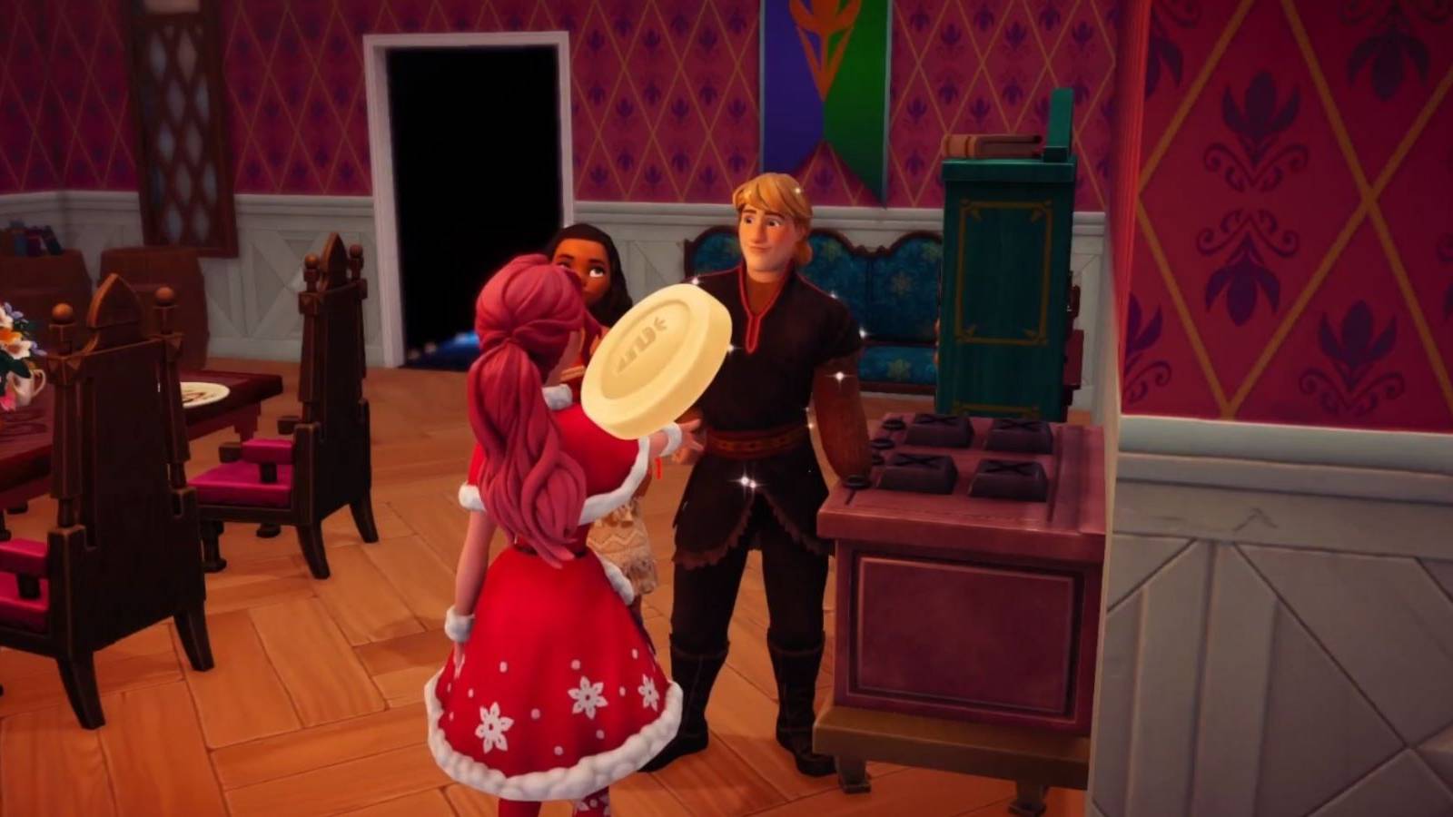 giving coconut soap to kristoff disney dreamight valley