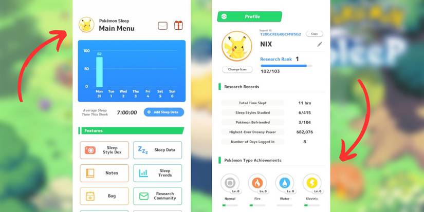 image showing how to check achievements in pokemon sleep.