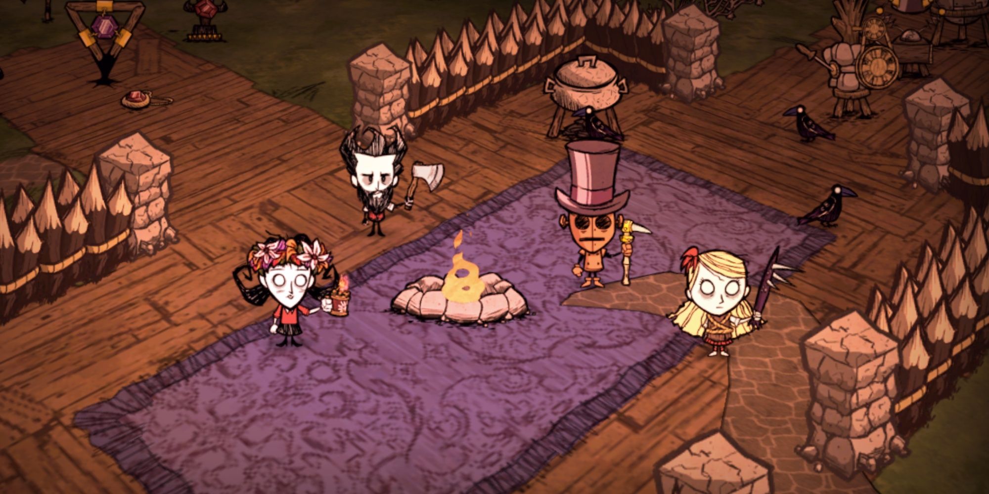 Wilson, WIllow, WX-78, Wendy in Don't Starve Together