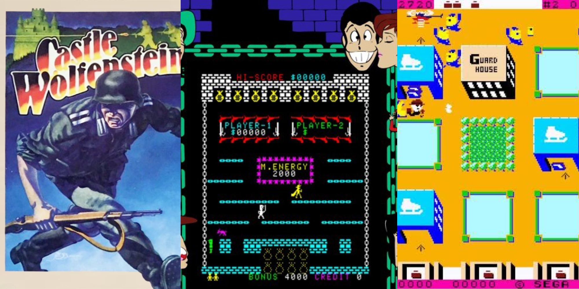 Imagens de três jogos furtivos juntos em uma imagem dividida.