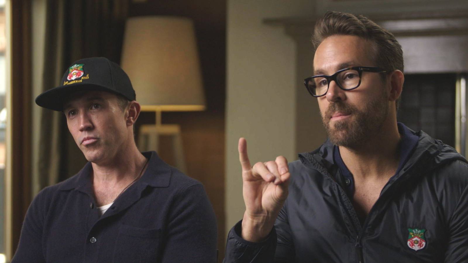 Rob McElhenney and Ryan Reynolds lifting pinky in Welcome to Wrexham season 2