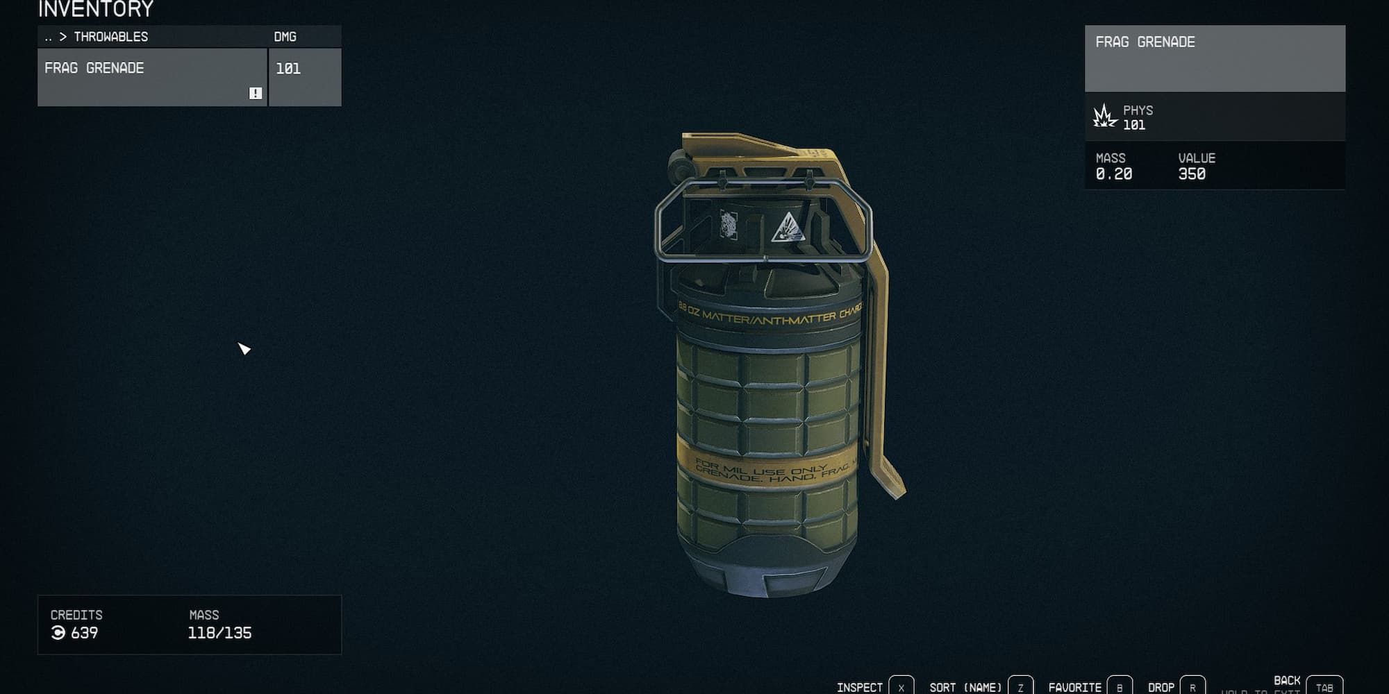 A common frag grenade in Starfield