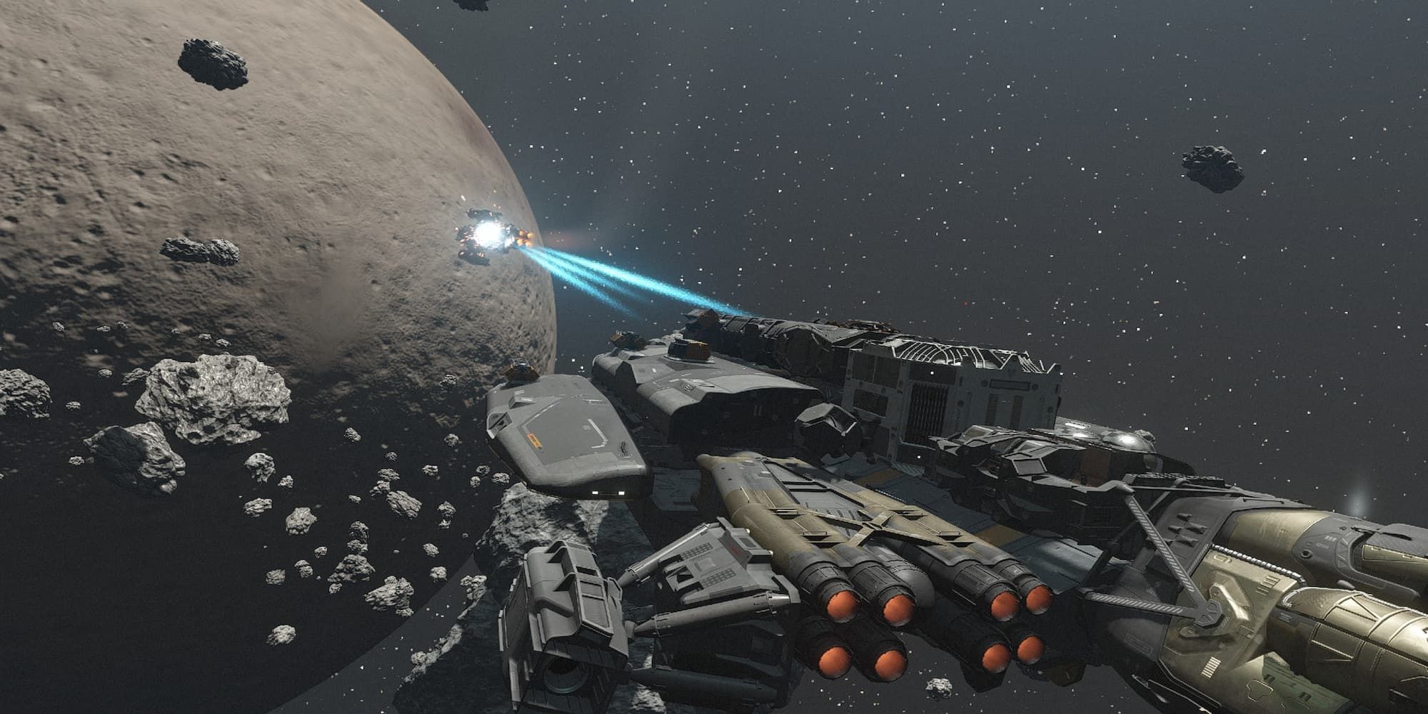 Shooting pirates with particle beams in starfield