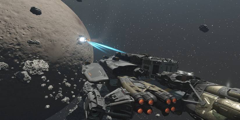 Shooting pirates with particle beams in starfield