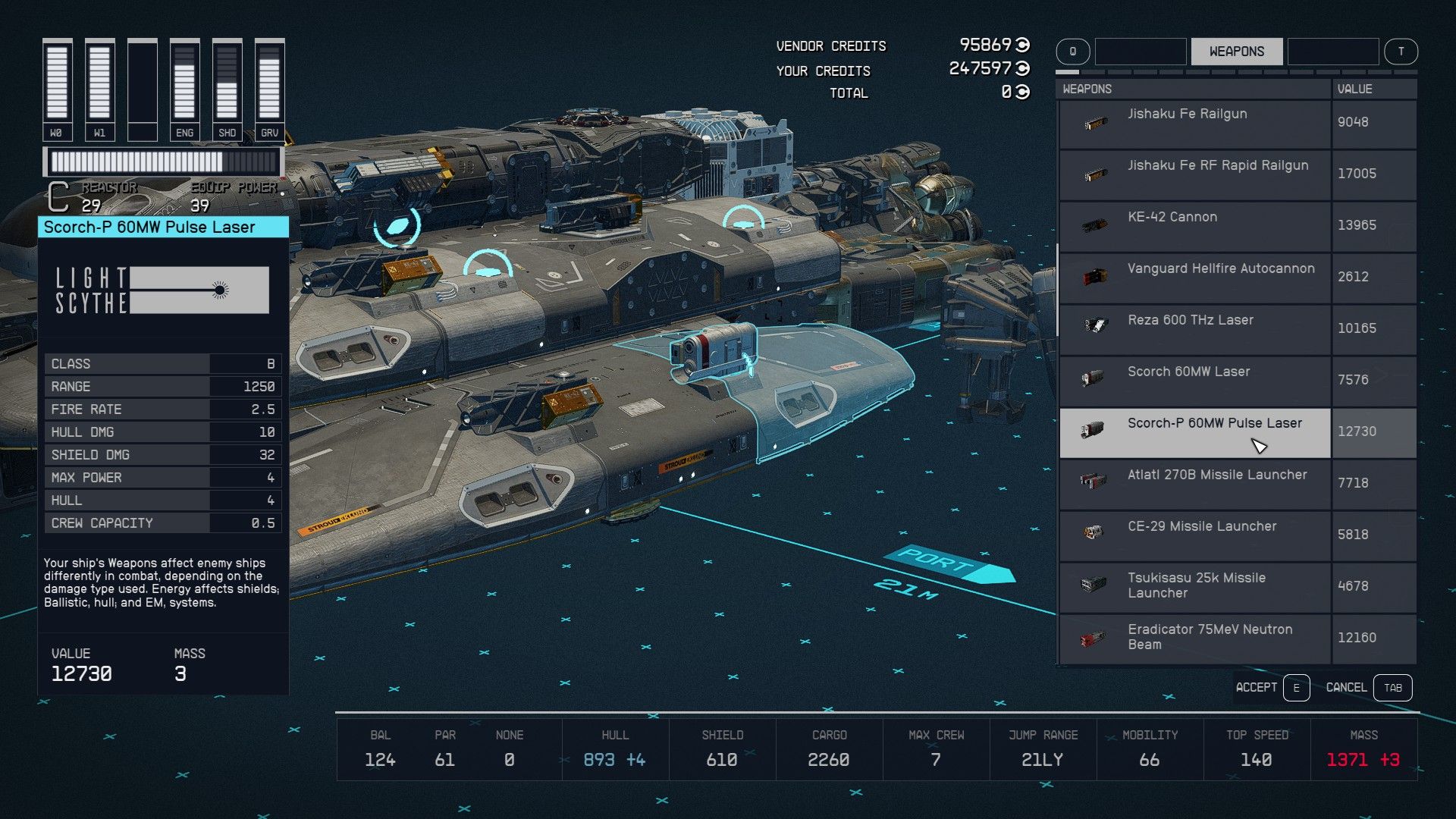 The Scorch-P 60 MW Laser for ships in Starfield