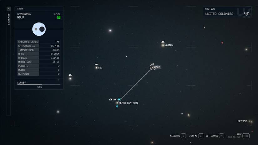 Galactic location of the Wolf system in Starfield