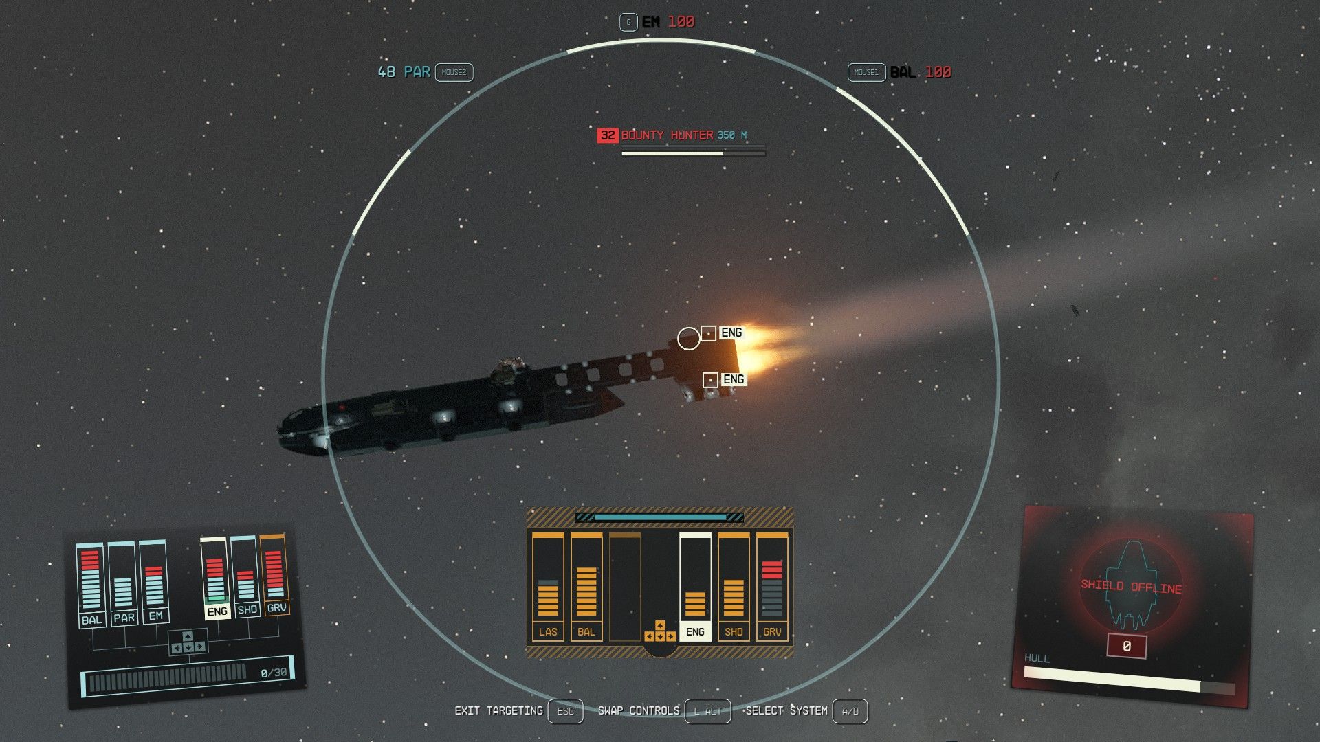 Targeting ship systems in Starfield