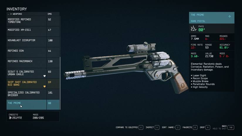 The Prime unique pistol in Starfield