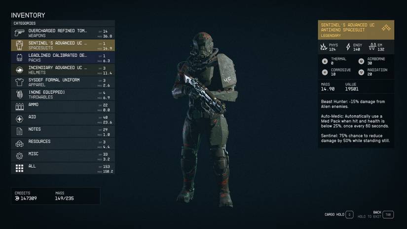 Stats of the UC Antixeno Armor in Starfield