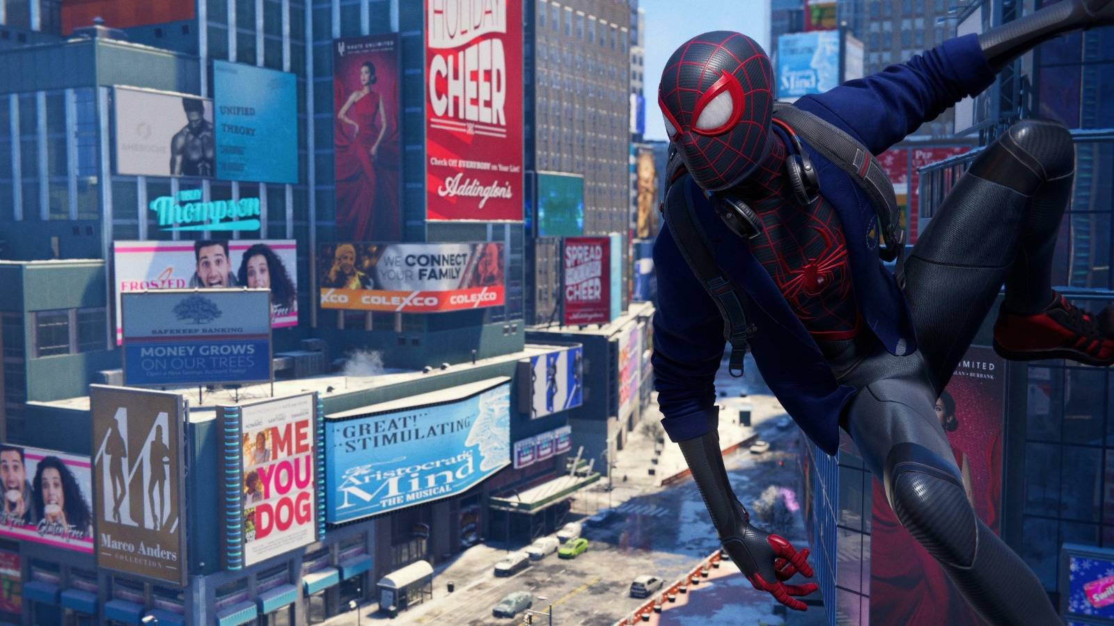 Spider Man Miles Morales Sticking to a Building