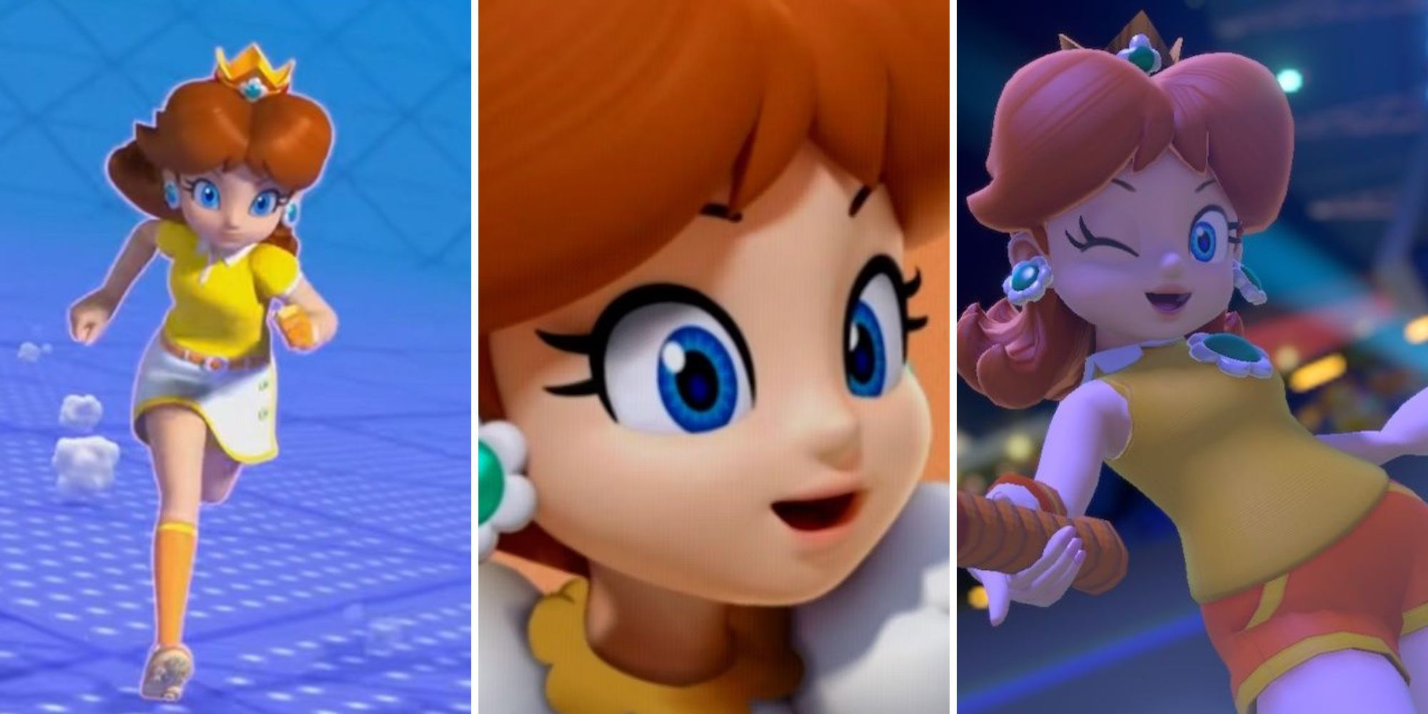 A grid showing Princess Daisy in three different Mario games