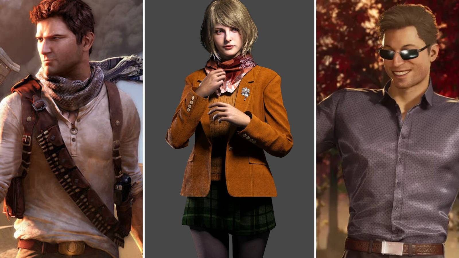 Uncharted's Nathan Drake, Resident Evil 4's Ashely Graham and Mortal Kombat's Johnny Cage