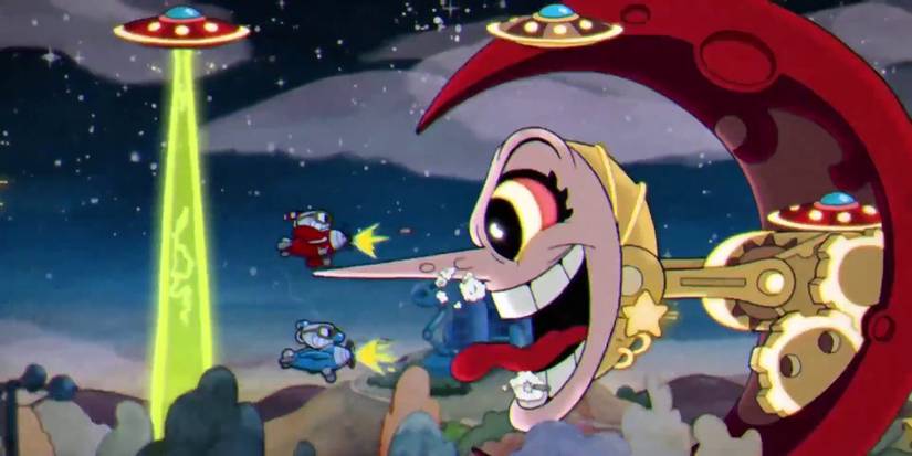 A boss battle in Cuphead