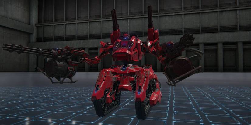 an AC running a Dual Gatling Gun Tank build Armored Core 6