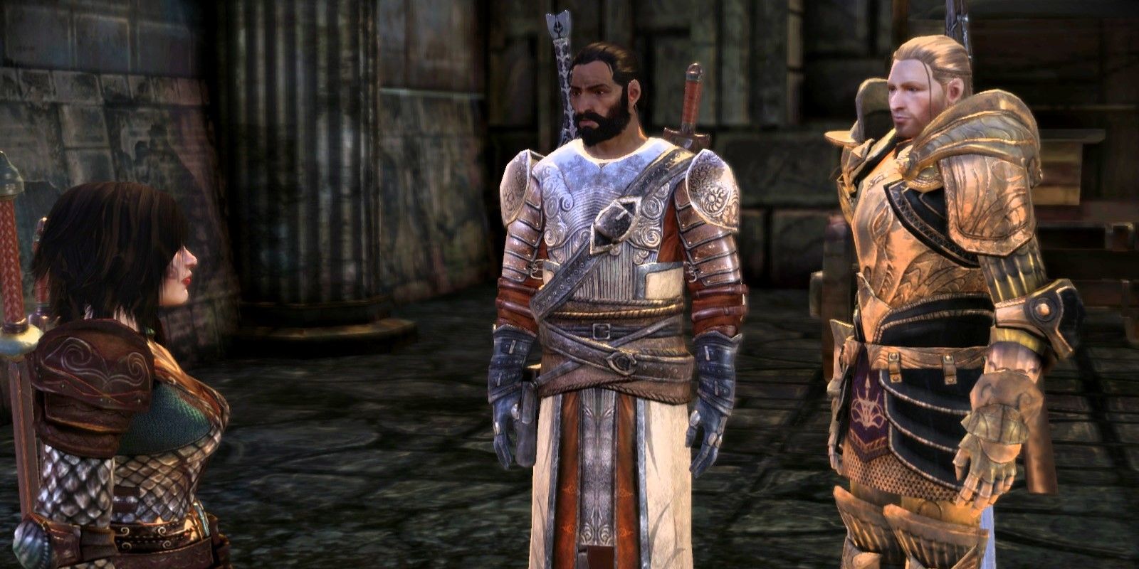 Aeducan Warden, Duncan, and King Cailan meet at Ostagar in Dragon Age: Origins