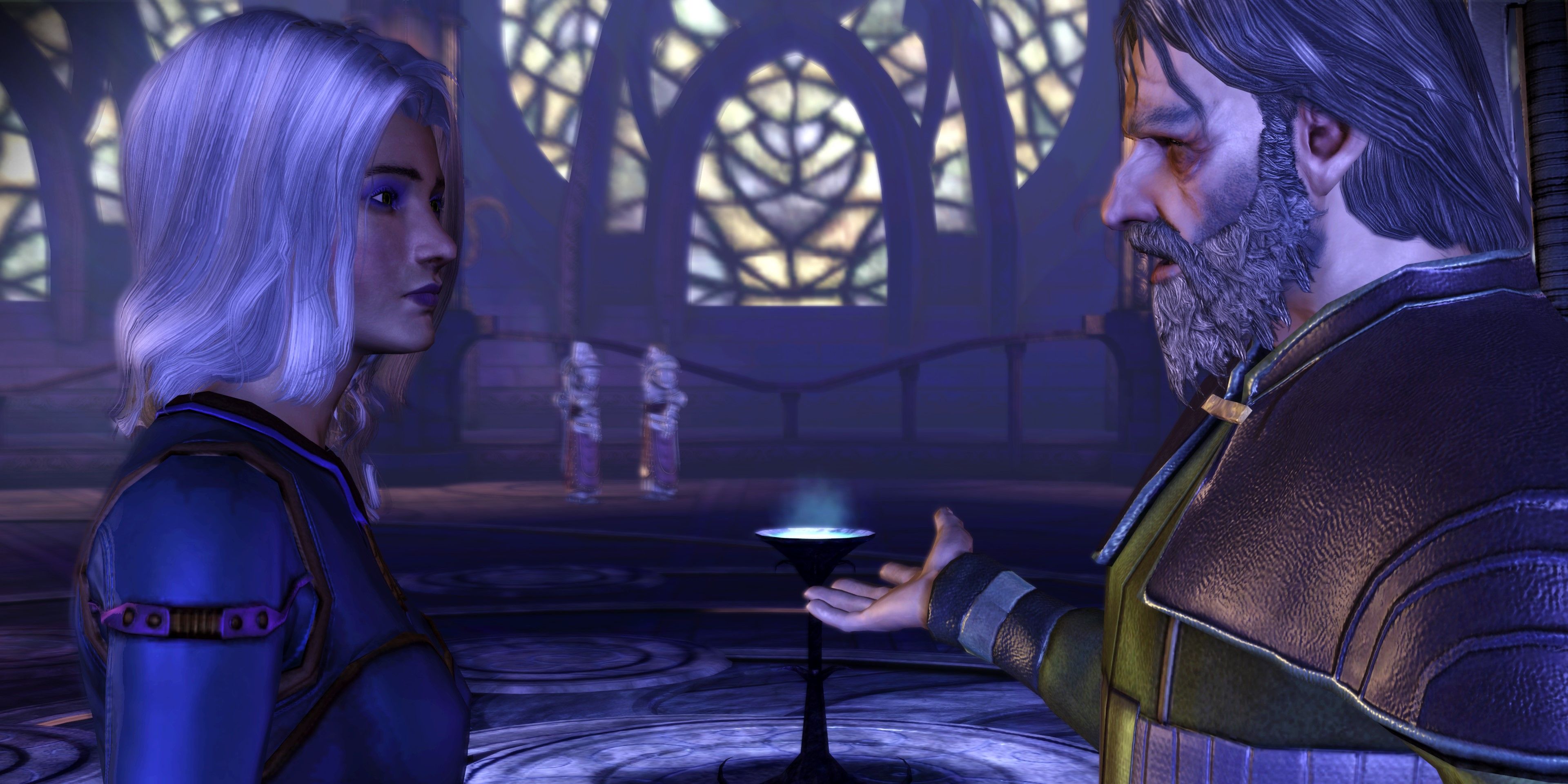 Amell and Irving at the Harrowing in the Magi origin in Dragon Age: Origins