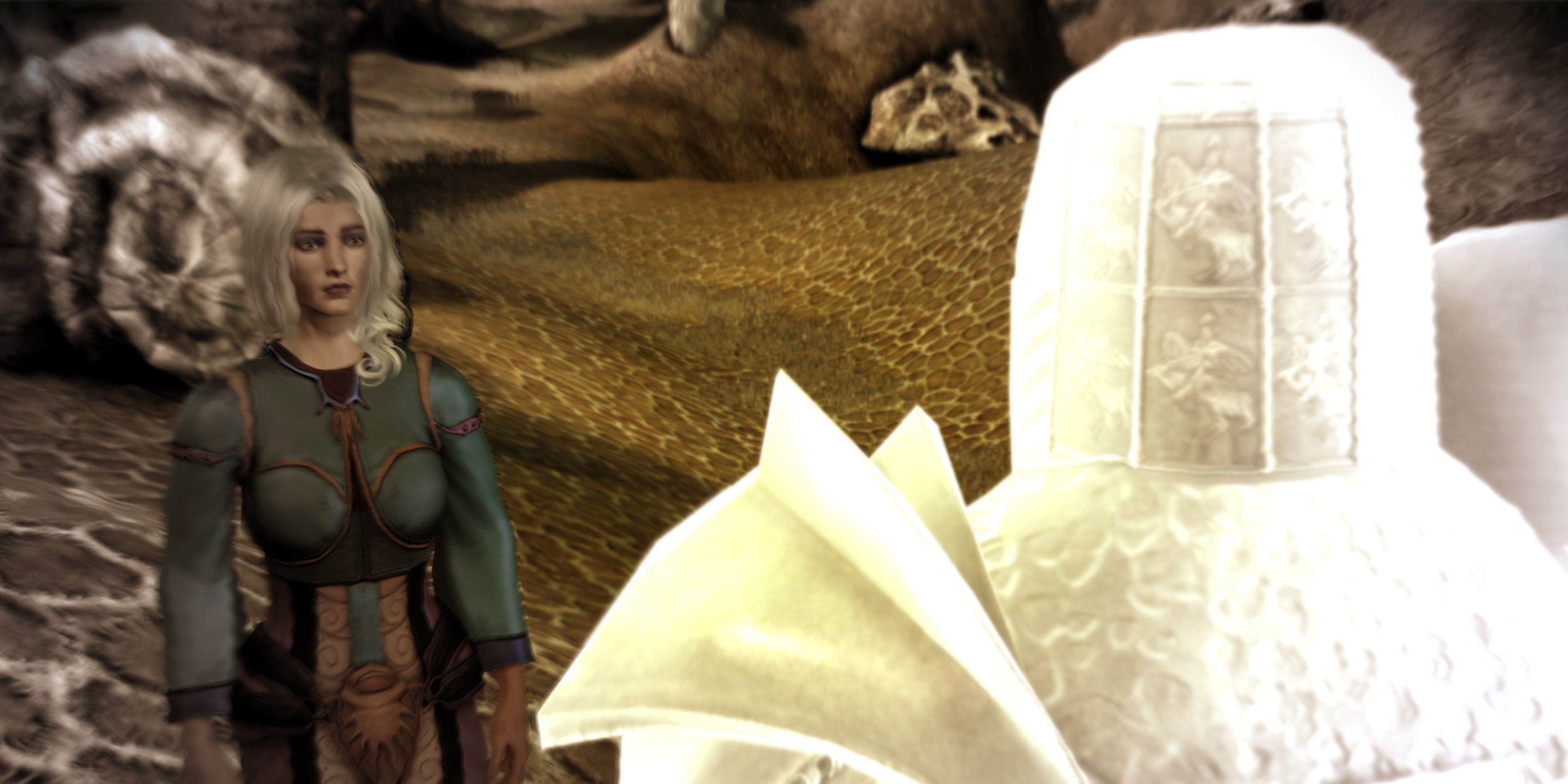 Amell meets a spirit of Valor in the Magi origin in Dragon Age: Origins