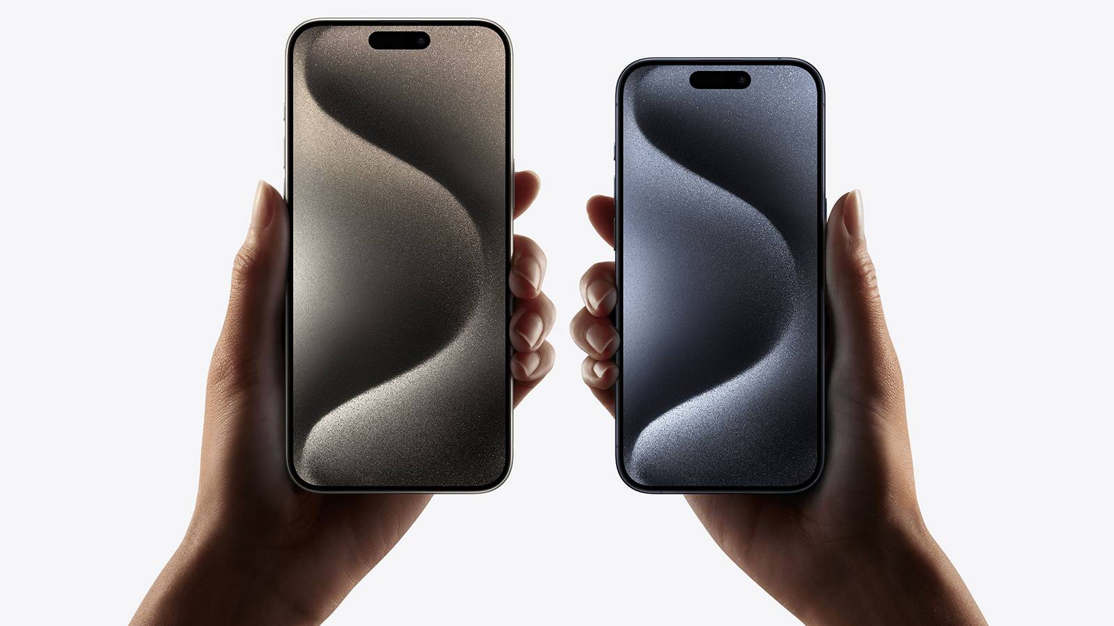 Apple iPhone 15 Pro and 15 Pro Max hand-held front promo