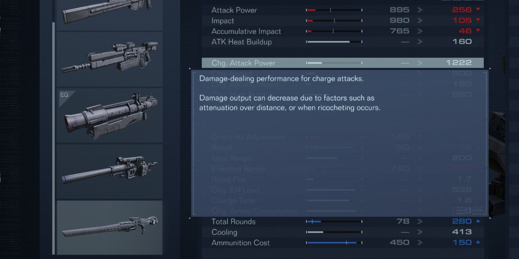 Armored Core 6 Explicación de todas las estadísticas Estadística de arma