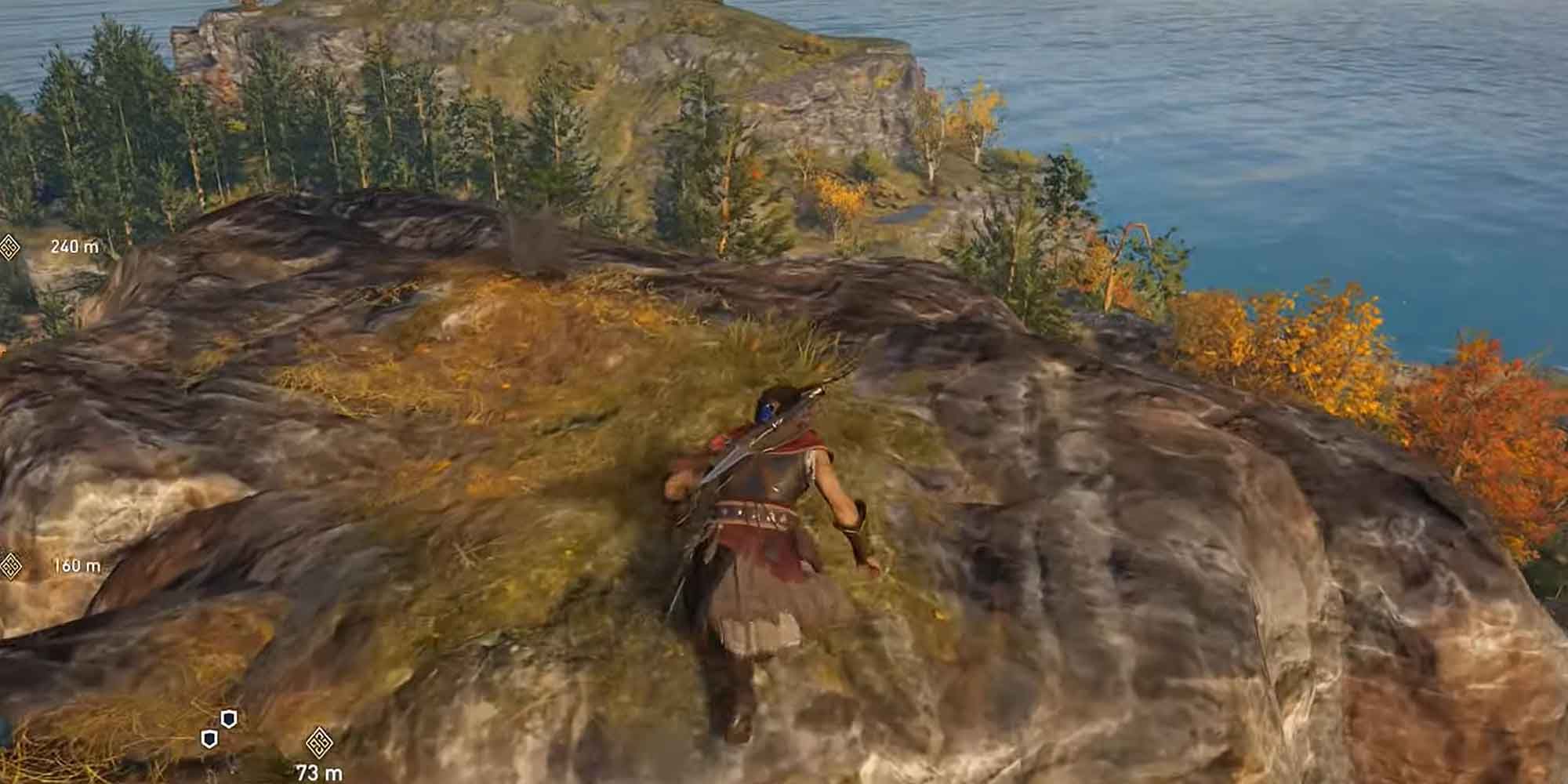 Sneaking across the rocky landscape of Greece in Assassin's Creed Odyssey
